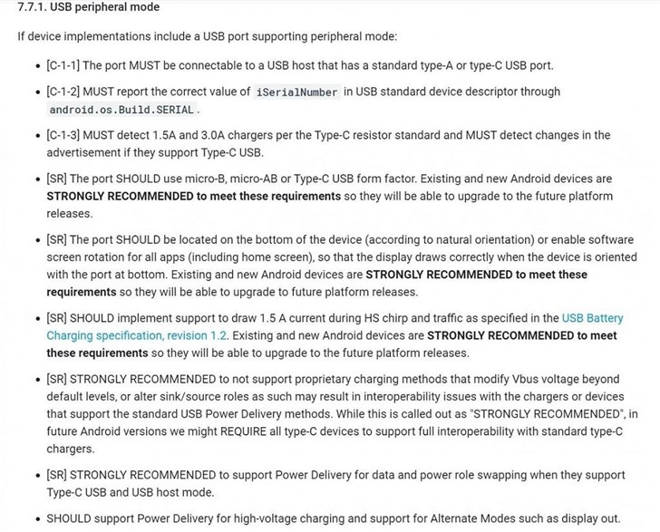 谷歌要求配有TYPE-C口的新安卓手机使用USB-C PD快充标准